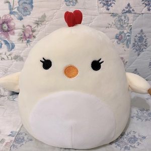 Squishmallow ivory chicken, brown tipped wings 8in
